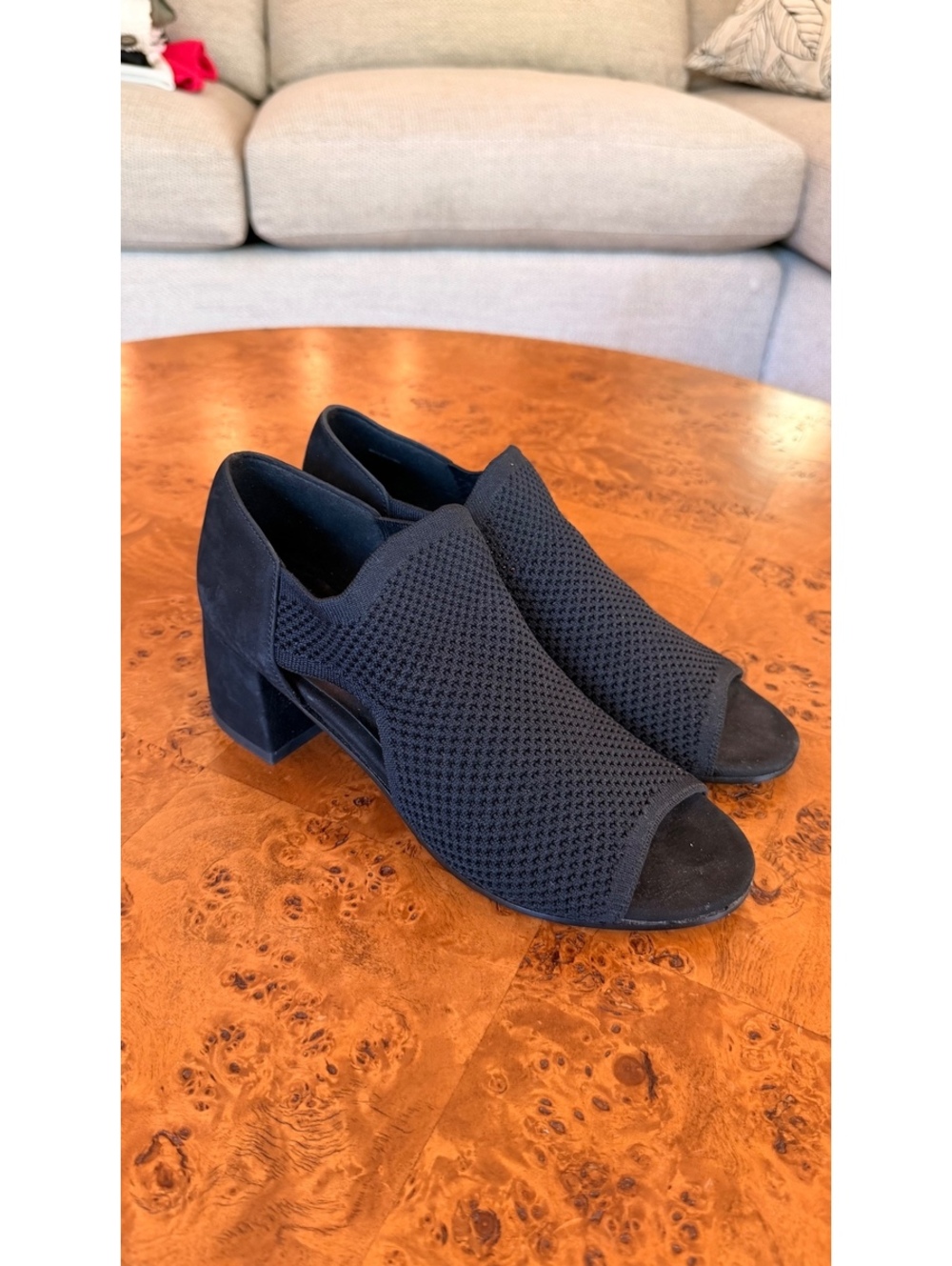 Eileen Fisher Black Open Toe Block Heel Shoes Size 7